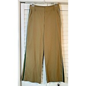 Zara Man Green Side Stripe Trousers Mens Brown Stripe Double Waistband Pants | M